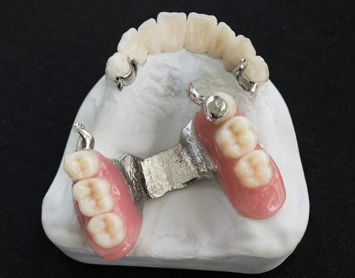 Bilateral precision attachment denture — both sides, concealed internal connectors