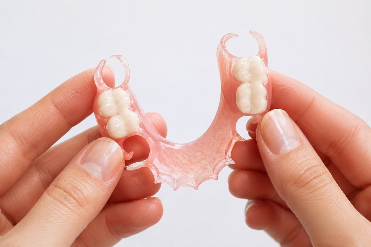Flexible partial denture — thin thermoplastic denture with no metal clasps